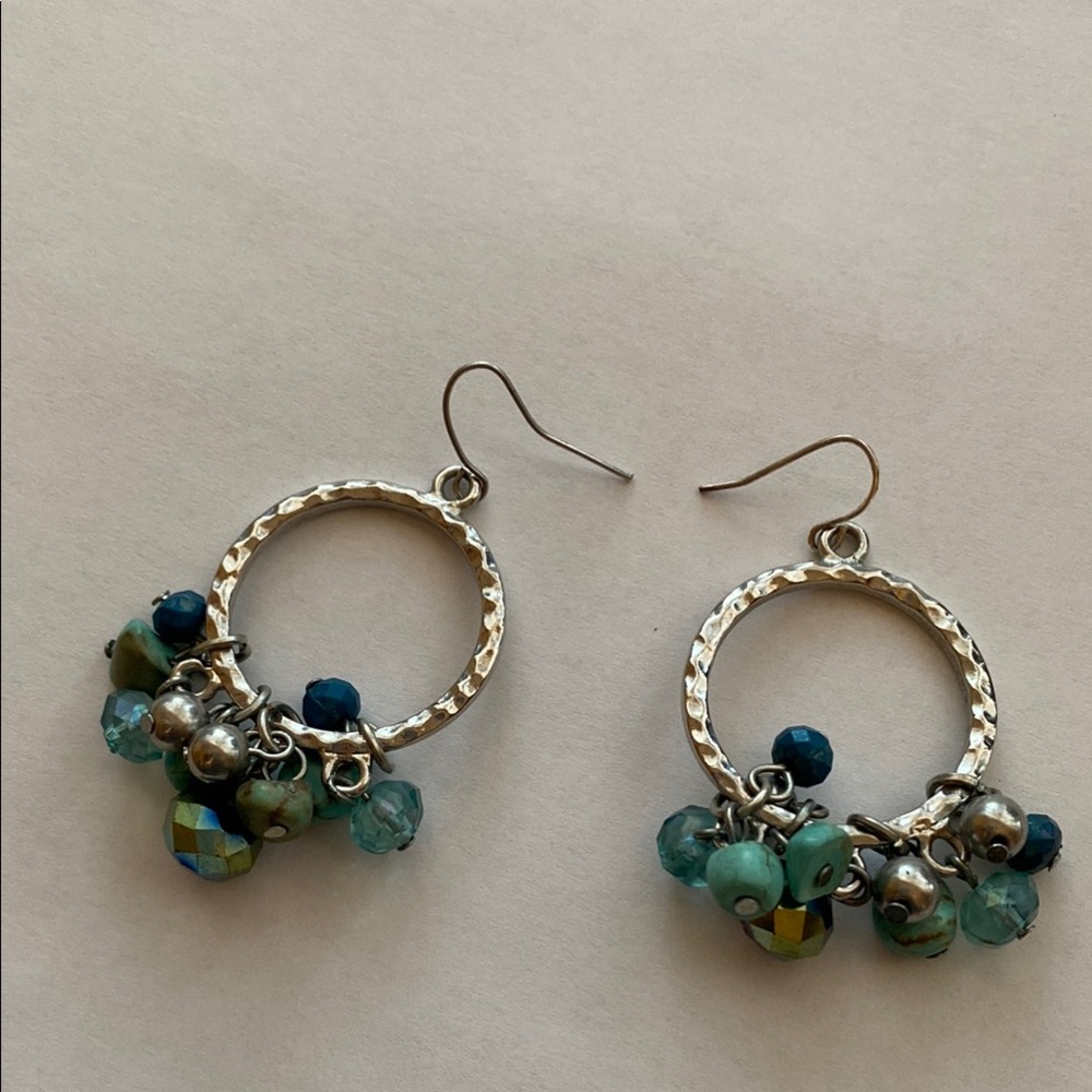 Silver and Blue Crystal Hoop Earrings with Dangles